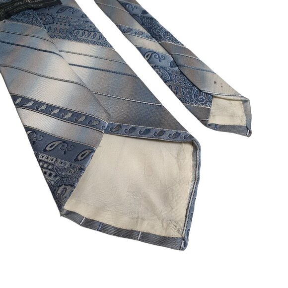 Sears The Mens Store Blue Paisley & Striped Tie 100% Polyester 57" Long - Picture 5 of 5